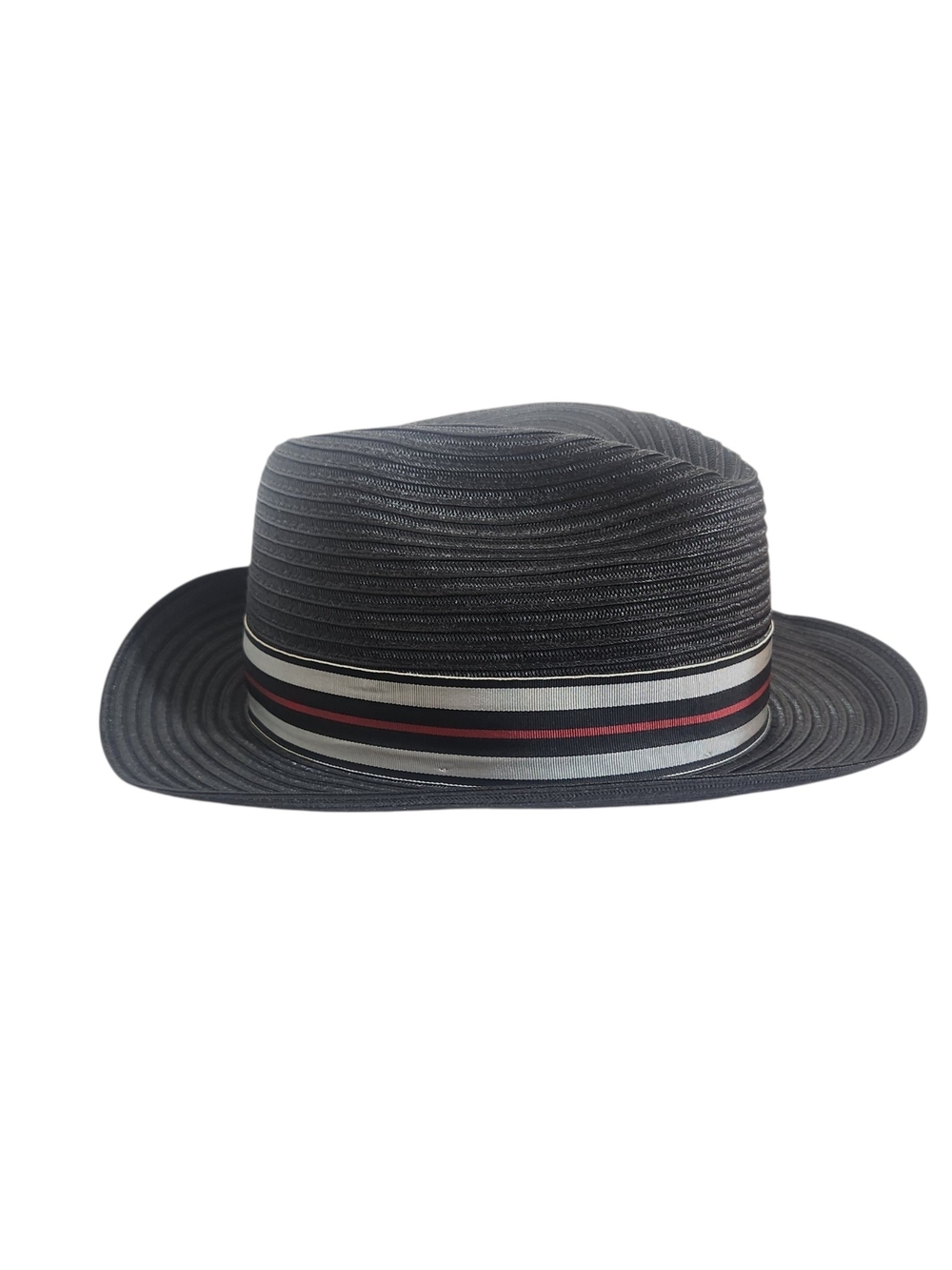 Dobbs Black Woven Fedora Hat with Multi-Stripe Ribbon Trim Size Large
